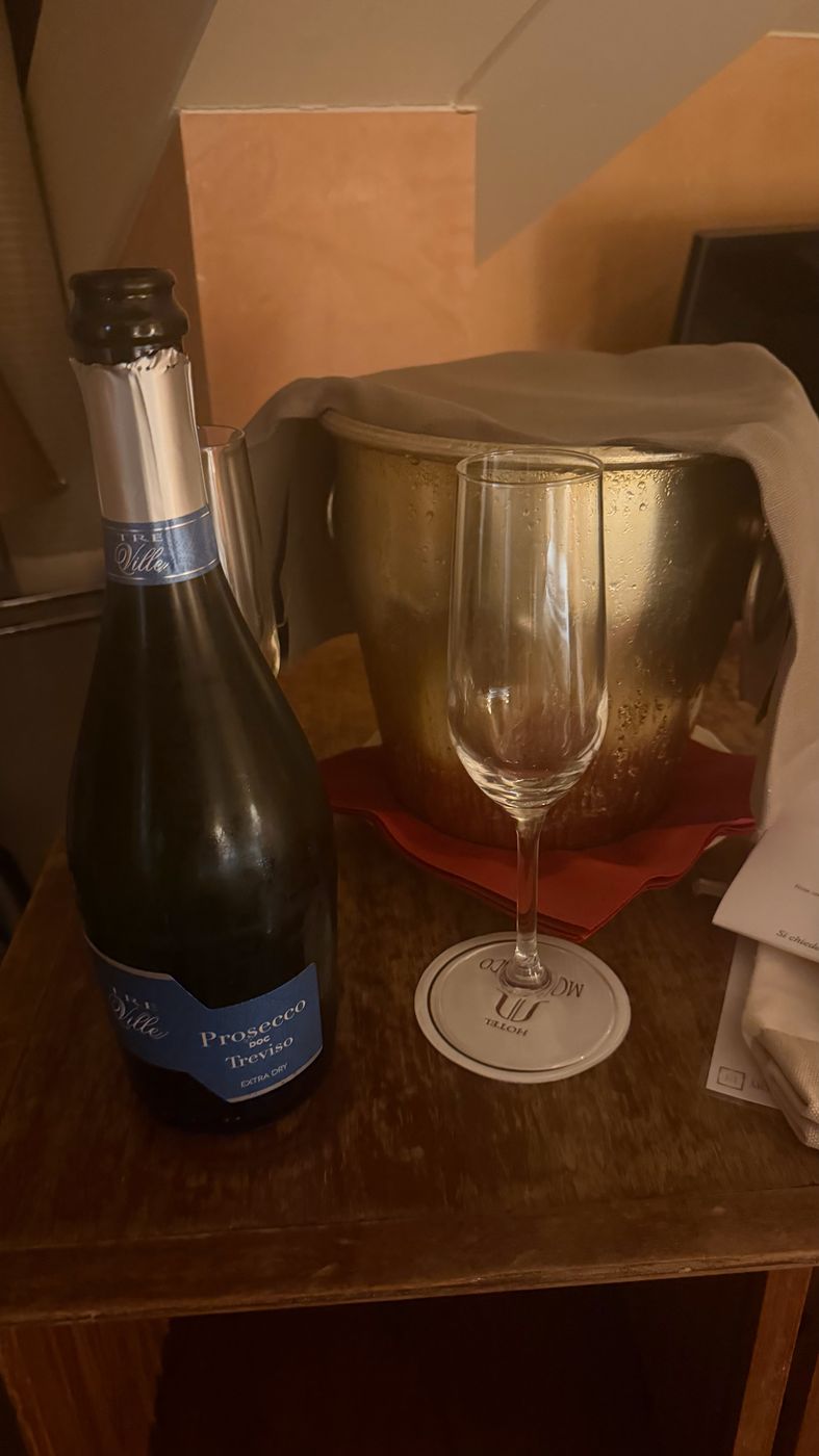 Welcome drink and finger food waiting at Hotel Moresco in Venice