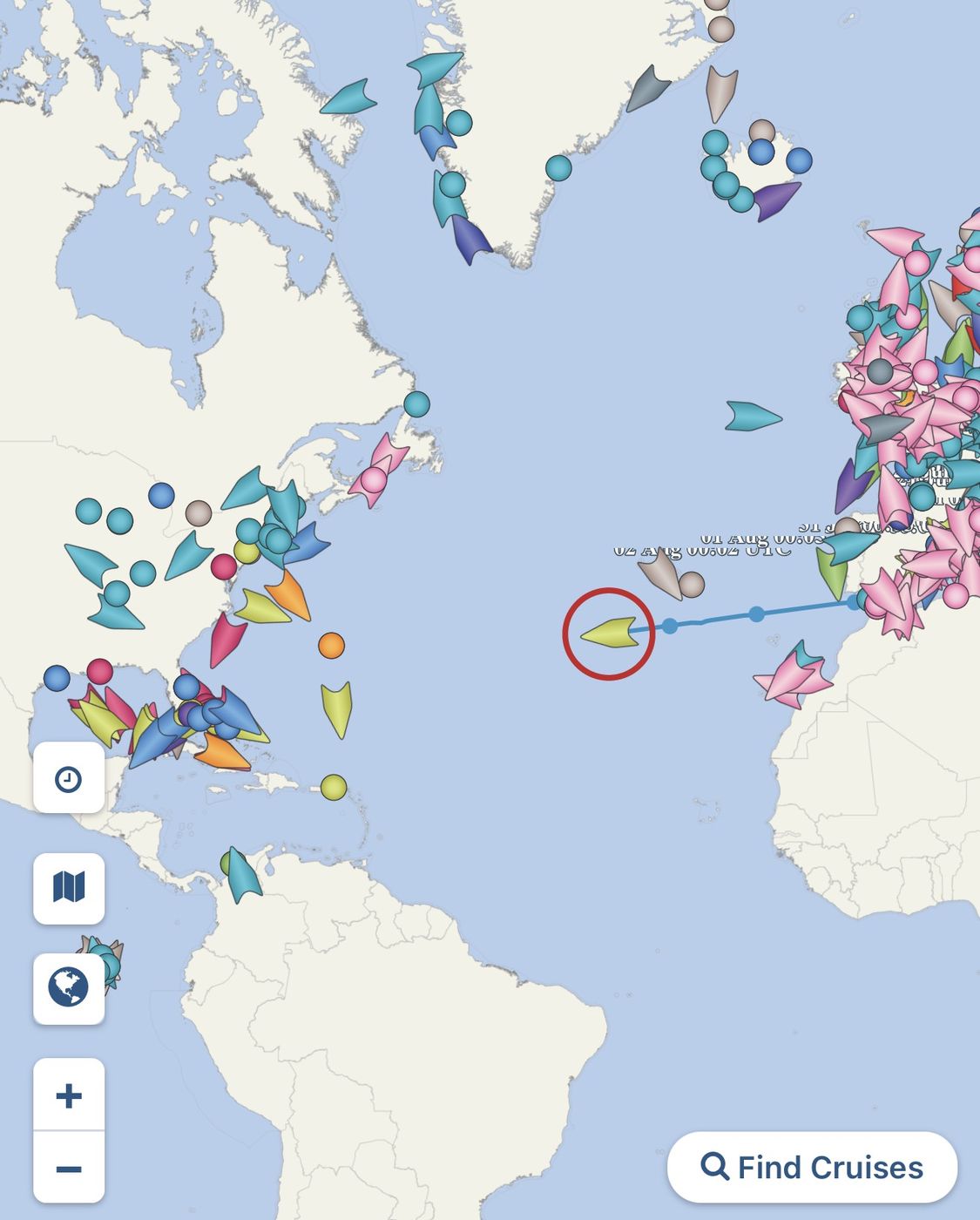 Ship tracker during the Atlantic crossing