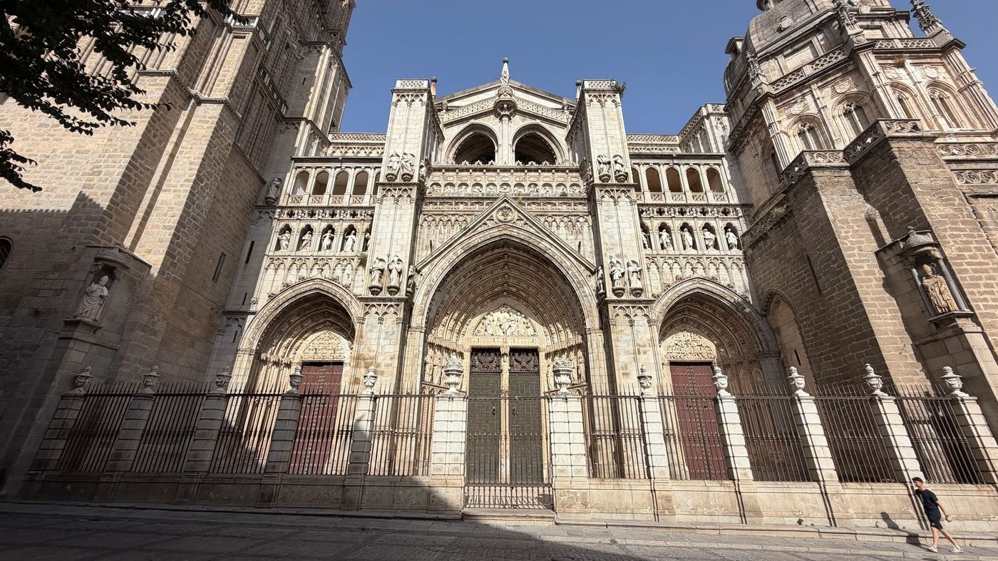 Historic stone church façade on the three-town day trip